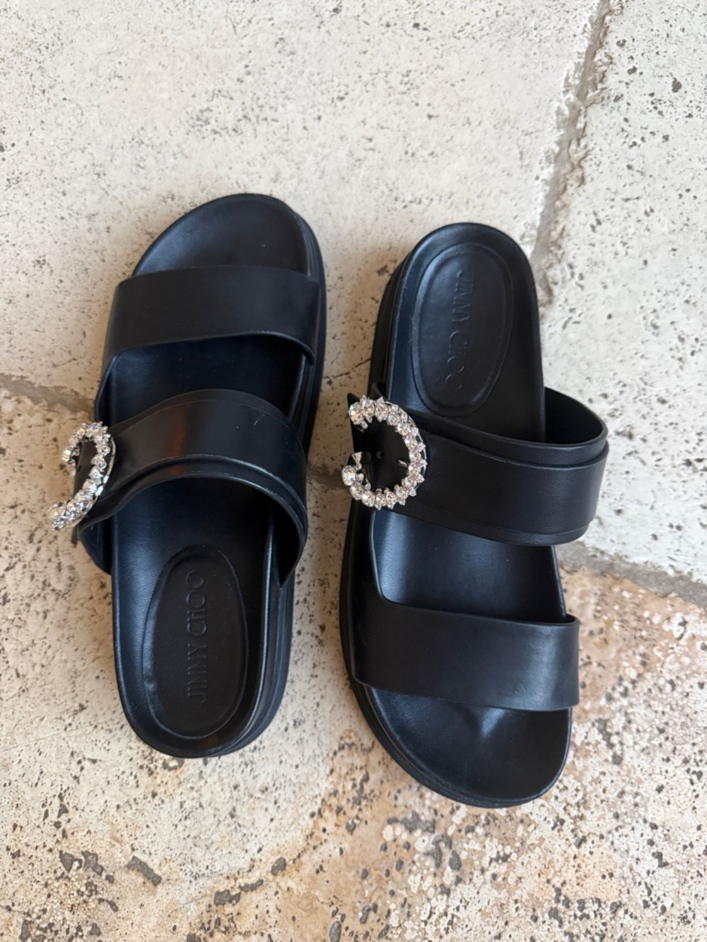Jimmy Choo Slide Sandals with Crystal Buckle 37